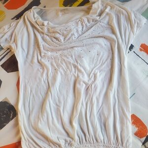 Cotton Express White Ruched Blouse